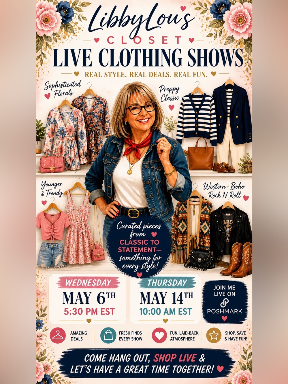 Live Clothing Shows Flyer- Floral, Denim & Striped Styles